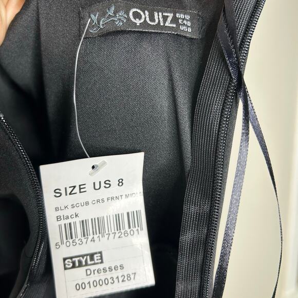 Quiz keyhole Dress- size 8- scuba material cross front full skirt stretch black - Picture 3 of 4